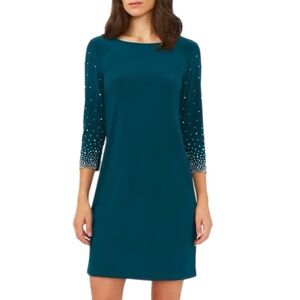 MSK • Pearl-Sleeve Sheath Dress • Green • Large